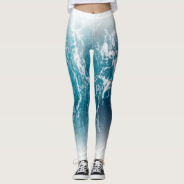 Golvend schuimblauw wit zee water ombre leggings