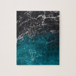 Golvend schuimend blauw zwart ombre zeewater legpuzzel