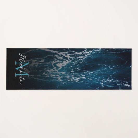 Golvend schuimend donkerblauw zee water abstract M Yogamat (Voorkant (horizontaal))