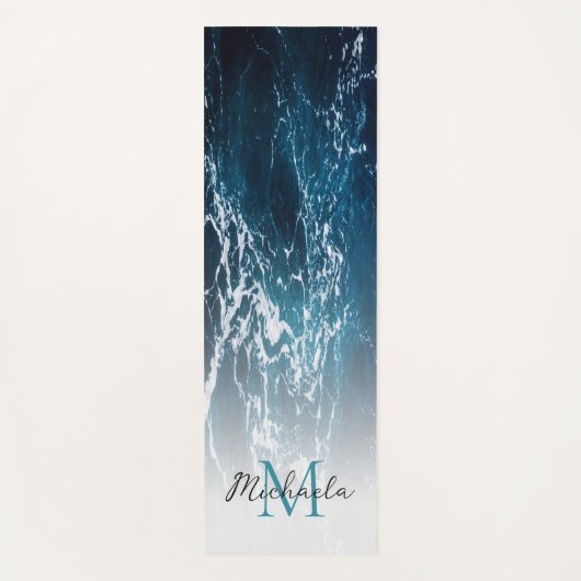 Golvend schuimend donkerblauw zee water abstract M Yogamat (Voorkant)