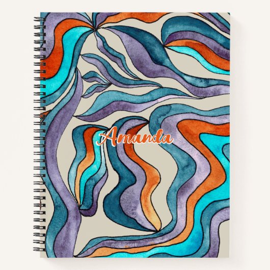 Golvend Script Blauwe Naam Groovy Retro Terug naar Notitieboek (Voorkant)