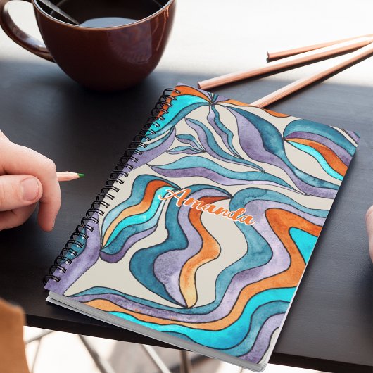 Golvend Script Blauwe Naam Groovy Retro Terug naar Notitieboek