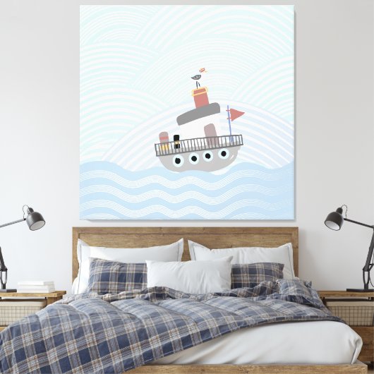 Golvend sleepboot canvas afdruk (Insitu (Slaapkamer))