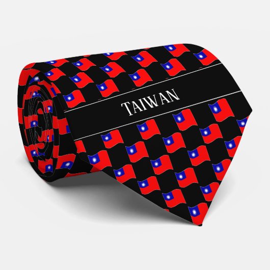 Golvend Taiwan Vlag Patroon  Stropdas (Opgerold)