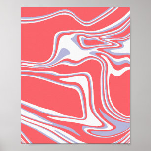 Golvende abstracte lijnen op een zachte koraalrode poster