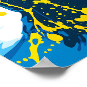Golvende Blauwe Golven met Gele Verfspatten Poster (Hoek)