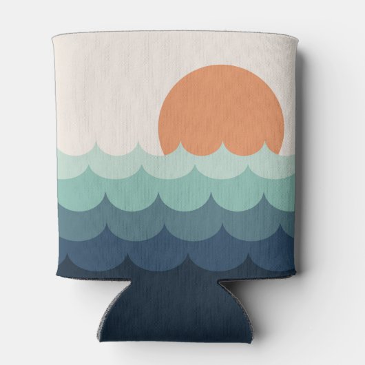 Golvende blauwe oceaan bij zonsondergang blikjeskoeler (Achterkant)