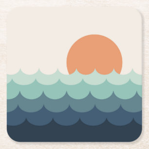 Golvende blauwe oceaan bij zonsondergang kartonnen onderzetters