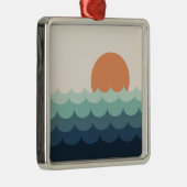 Golvende blauwe oceaan bij zonsondergang metalen ornament (Rechts)