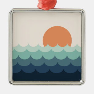 Golvende blauwe oceaan bij zonsondergang metalen ornament