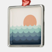 Golvende blauwe oceaan bij zonsondergang metalen ornament (Links)