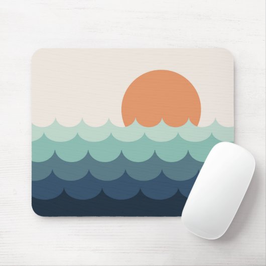 Golvende blauwe oceaan bij zonsondergang muismat (Met muis)