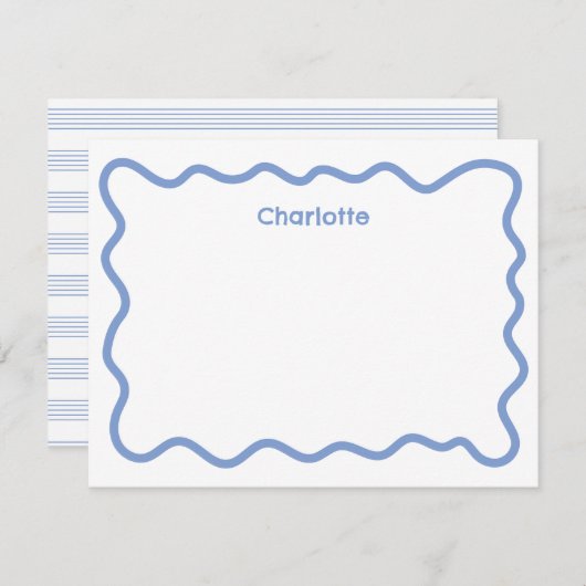 Golvende Blauwe Rand Moderne Kinderbriefpapier Notitiekaartje (Voorkant / Achterkant)