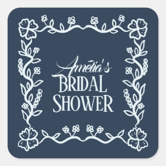 Golvende bloemrijke frame bruidsdouche sticker