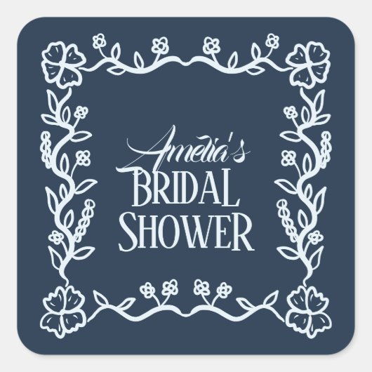 Golvende bloemrijke frame bruidsdouche sticker (Voorkant)