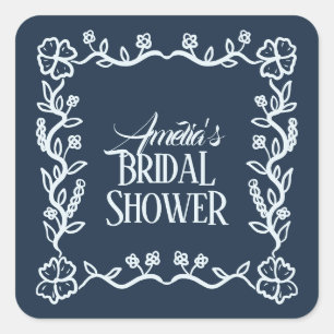 Golvende bloemrijke kader bruidsdouche sticker