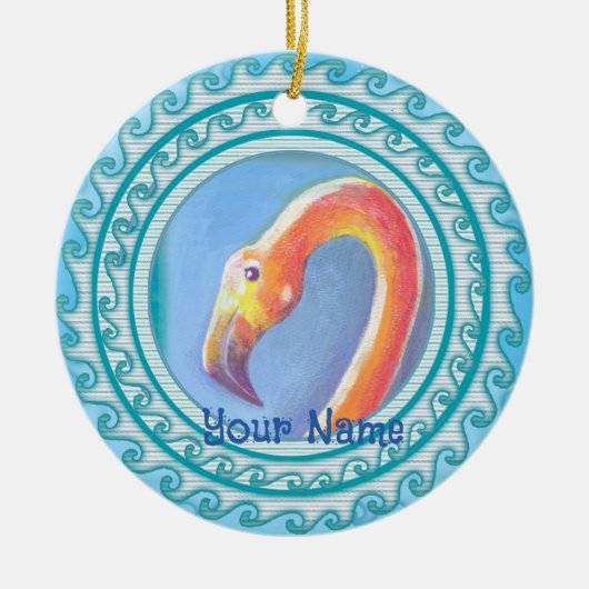 Golvende Flamingo Keramisch Ornament (Voorkant)