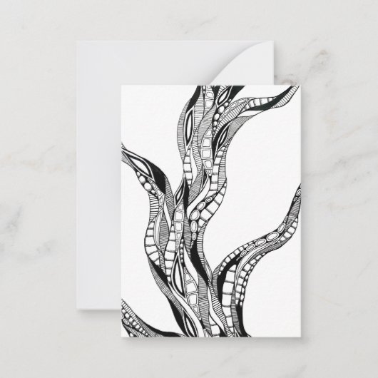 Golvende Gebogen Abstracte Boom Pen Tekening Notitiekaartje (Voorkant)