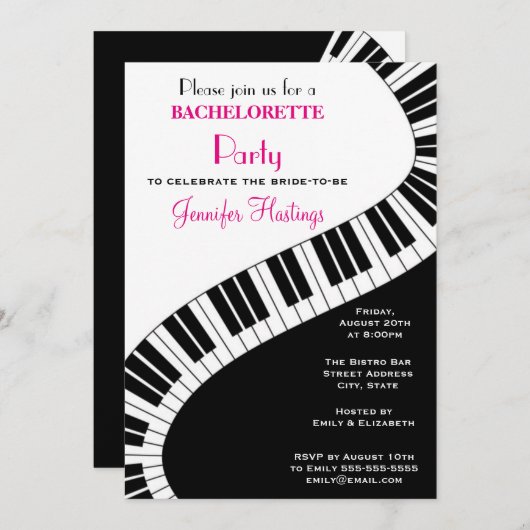 Golvende Gebogen Pianotoetsen Bachelorette Feest Kaart (Voorkant / Achterkant)
