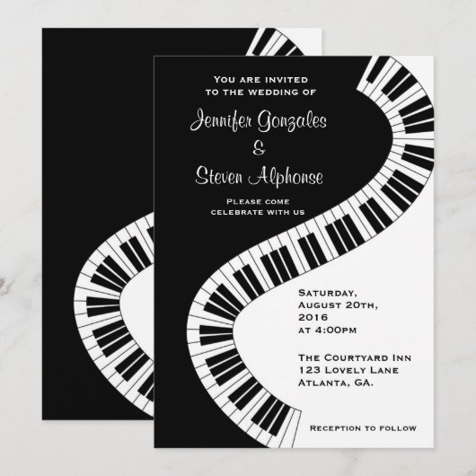 Golvende Gebogen Pianotoetsen Huwelijk Kaart (Voorkant / Achterkant)