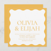 Golvende Geel Moderne Typografie Bruiloft Kaart (Voorkant / Achterkant)
