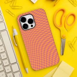 Golvende geruite Sinaasappel Blush Matte Verwronge Case-Mate iPhone 14 Pro Max Hoesje