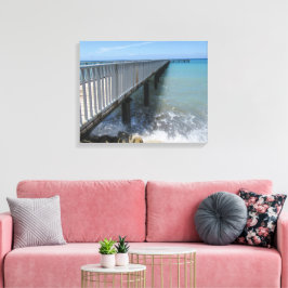 Golvende golven op kade-ontwerp canvas afdruk
