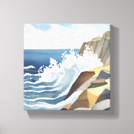 Golvende golven | Rotsachtige kustwaterverf Canvas Afdruk