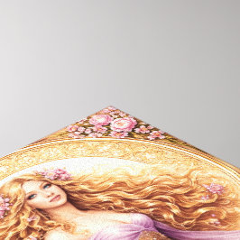 Golvende gouden haren dame in jurk bij bloemen canvas afdruk