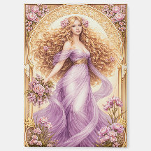 Golvende gouden haren dame in jurk