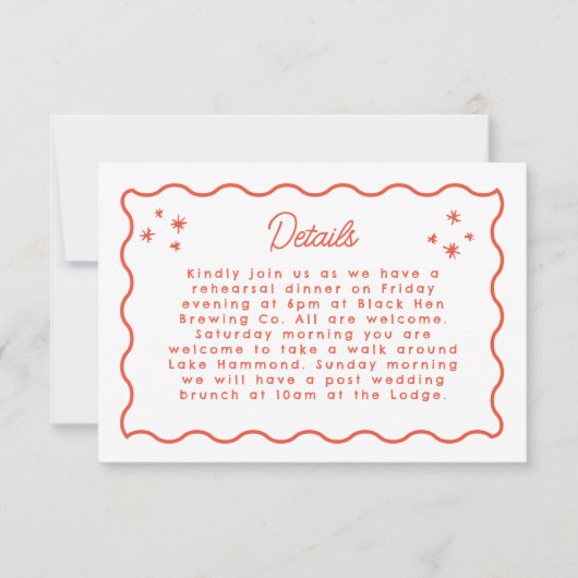 golvende grens grillige doedel bruiloft details RSVP kaartje (Voorkant)