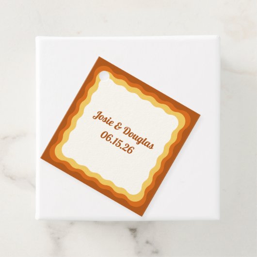 golvende grens retro jaren '70  esthetische bruilo bedankjes labels (In situ)