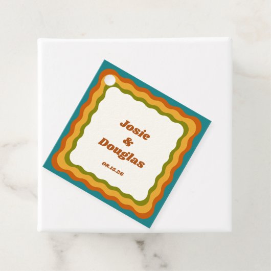 golvende grens retro jaren '70  esthetische bruilo bedankjes labels (In situ)