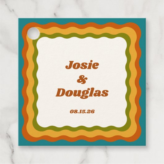 golvende grens retro jaren '70  esthetische bruilo bedankjes labels (Voorkant)