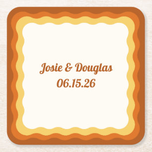 golvende grens retro jaren '70  esthetische bruilo kartonnen onderzetters