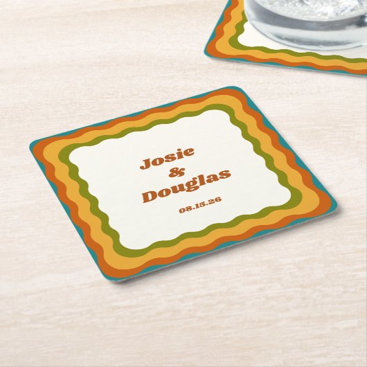 golvende grens retro jaren '70  esthetische bruilo kartonnen onderzetters (Schuin)