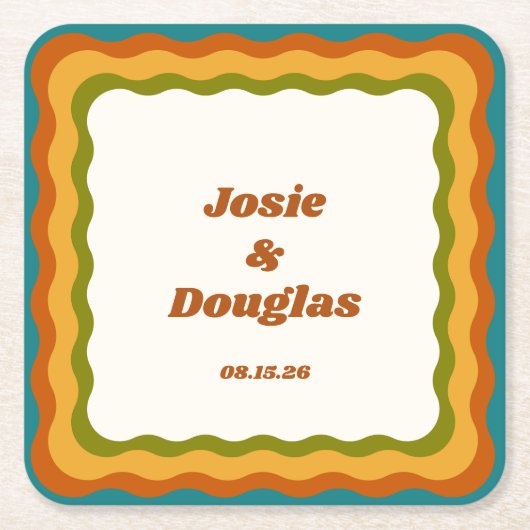 golvende grens retro jaren '70  esthetische bruilo kartonnen onderzetters (Voorkant)