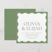 Golvende Groene Moderne Typografie Bruiloft Kaart (Voorkant / Achterkant)