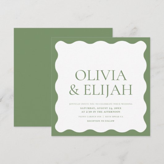 Golvende Groene Moderne Typografie Bruiloft Kaart (Voorkant / Achterkant)