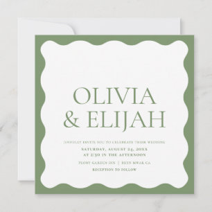 Golvende Groene Moderne Typografie Bruiloft Kaart