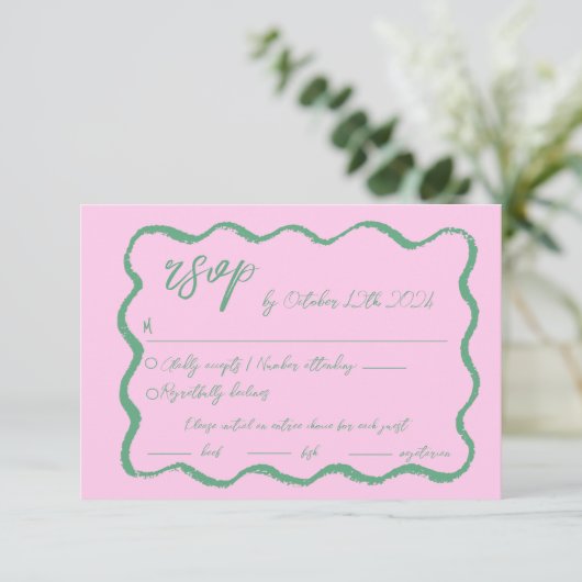 golvende hand getrokken krabbel kronkelen RSVP kaartje (Staand voorkant)