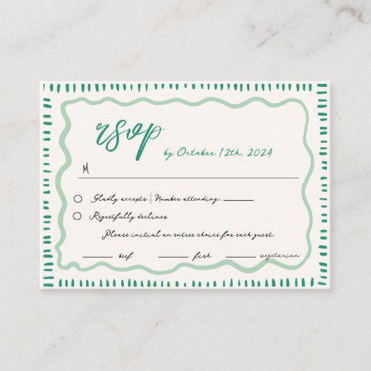 Golvende hand getrokken krabbel Squiggle RSVP brui Informatiekaartje (Voorkant)