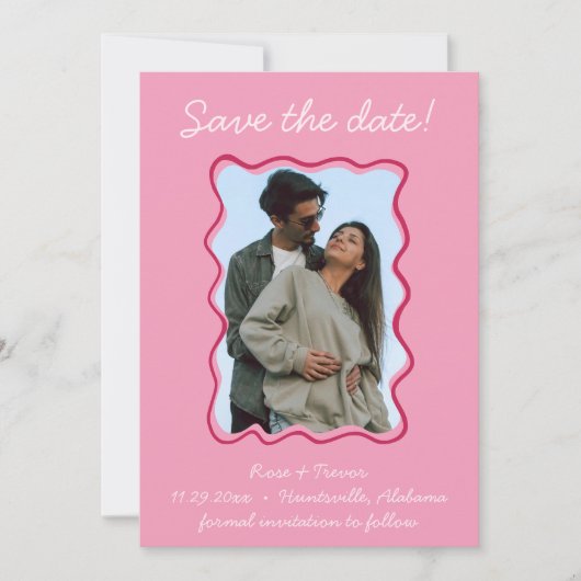 Golvende hand getrokken rand Sla de datum foto op Kaart (Voorkant)