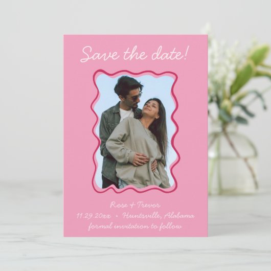 Golvende hand getrokken rand Sla de datum foto op Kaart (Staand voorkant)