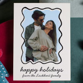 Golvende handgetekende funky grillige rand foto  feestdagenkaart