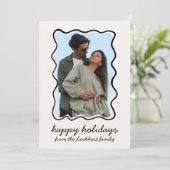 Golvende handgetekende funky grillige rand foto  feestdagenkaart (Staand voorkant)