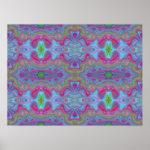 Golvende Hemelblauw Meerkleurig Trippy Patroon Poster