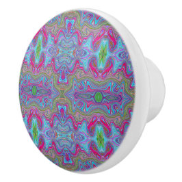 Golvende Hemelblauwe Meerkleurige Trippy Patroon Keramische Knop