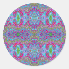 Golvende Hemelblauwe Meerkleurige Trippy Patroon Ronde Sticker