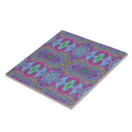 Golvende Hemelblauwe Meerkleurige Trippy Patroon Tegeltje